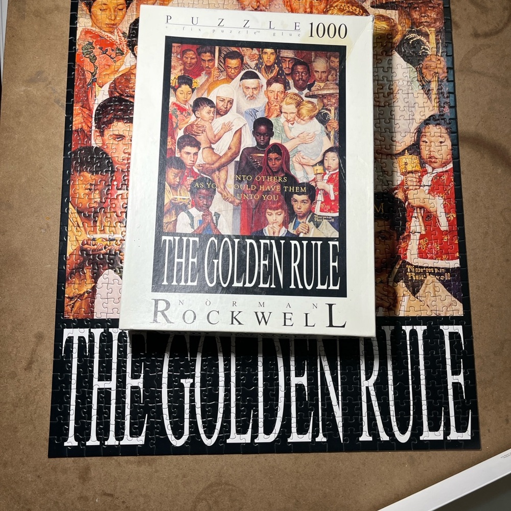 🧩 1000 piece Norman Rockwell “The Golden Rule”. Unique and meaningful. Complete.